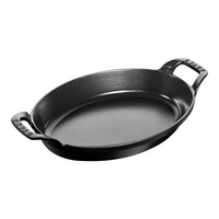 thumb-Ovale ovenschaal 28 cm gietijzer zwart met 2 handvatten-1