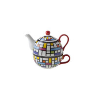 Kleurrijke tea-for-one in Mondriaanstijl