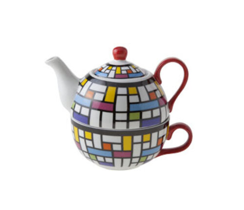  Kleurrijke tea-for-one in Mondriaanstijl 