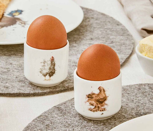  Royal Worcester  Set 2 eierdopjes Wrendale met kip afbeeldingen 