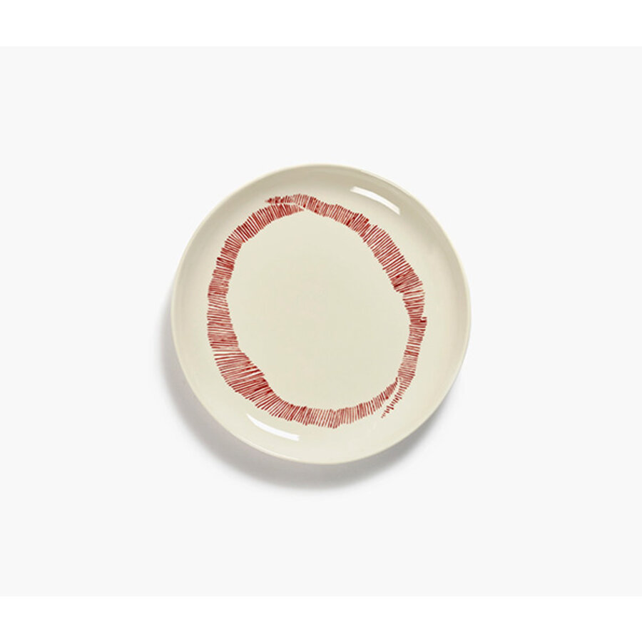 Gebakbord 19,5 cm Feast Ottolenghi wit met rode swirl -streepjes-1