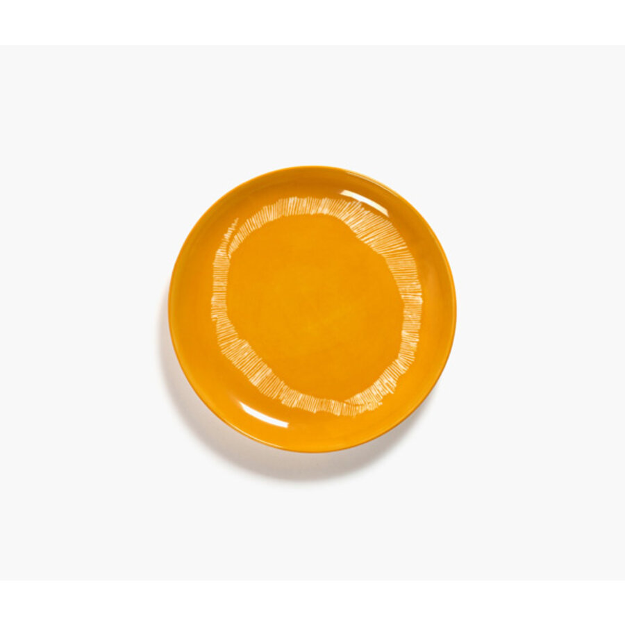 Gebakbord 19,5 cm Feast Ottolenghi geel met witte streepjes / swirl-1