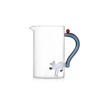 Kruik Tabby Cat - witte kat - handvat smoke grijs - rode bes