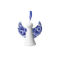 Kerstornament Engel porselein 8 cm Delfts blauw