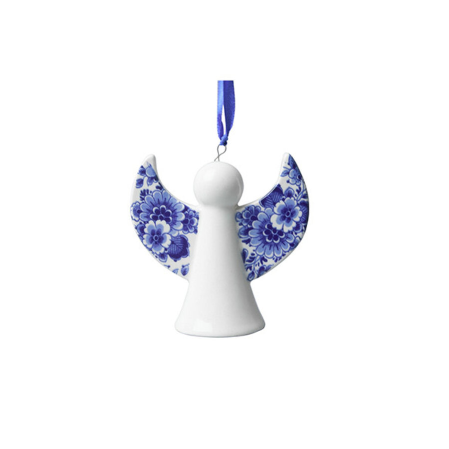 Kerstornament Engel porselein 8 cm Delfts blauw-1