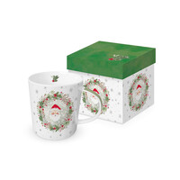 Beker porselein 35 cl Kerstman in Kerstkrans