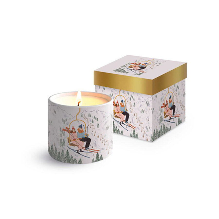 Sfeerlichtje met parafinekaars 8,5 cm hoog in geschenkverpakking Happy Winter-1