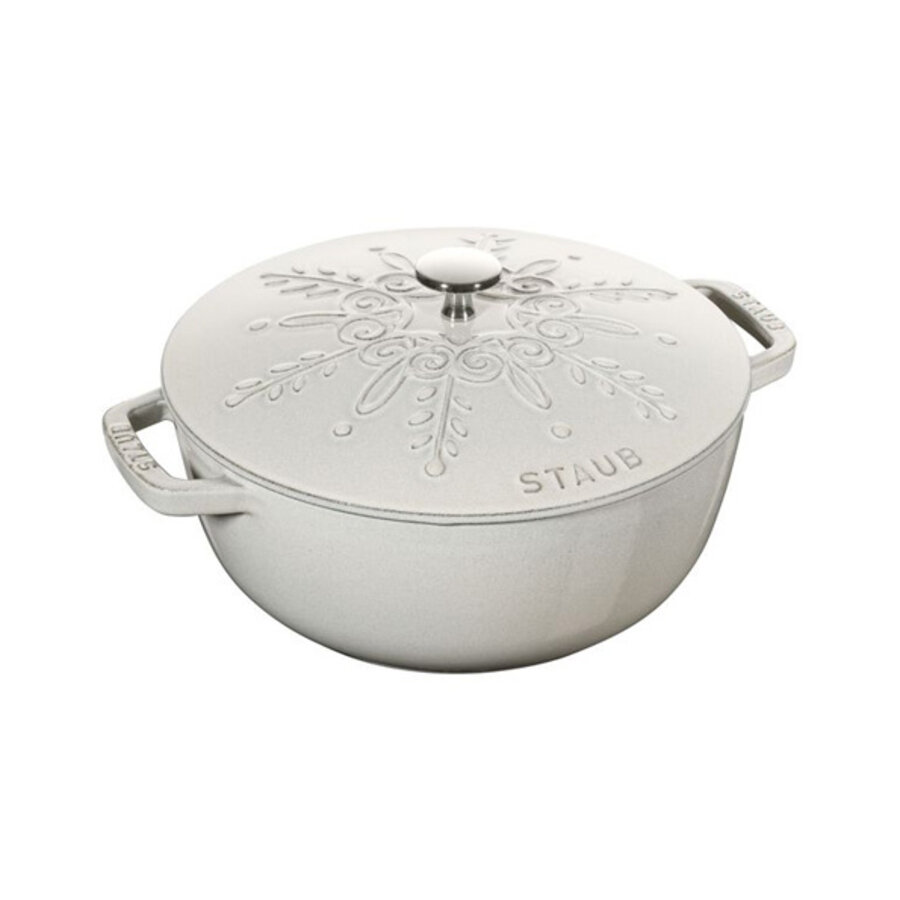 Stoofpot / Cocotte m deksel Snowflake 24 cm white truffle gietijzern 3.6 liter-1