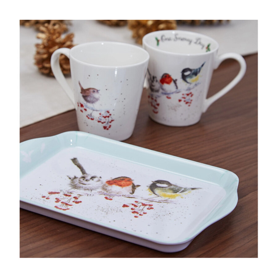 Wrendale Christmas: 2 bekers met decor vogeltjes op schoteltje-1