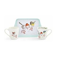 thumb-Wrendale Christmas: 2 bekers met decor vogeltjes op schoteltje-2