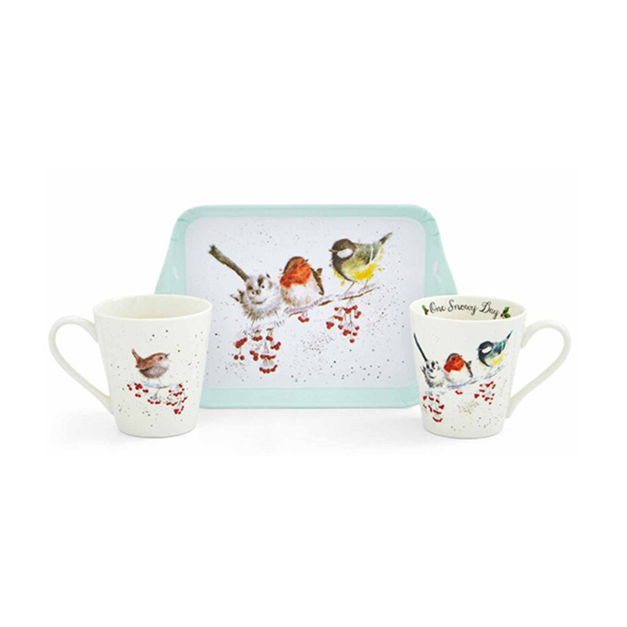 Wrendale Christmas: 2 bekers met decor vogeltjes op schoteltje-2