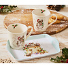 Royal Worcester  Wrendale Christmas: 2 bekers met decor muisjes  op schoteltje Royal Worcester  Wrendale Christmas: 2 bekers met decor muisjes  op schoteltje