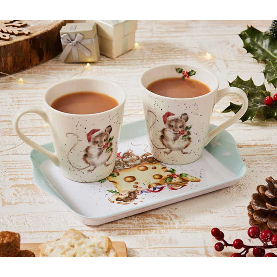 Wrendale Christmas: 2 bekers met decor muisjes  op schoteltje-2