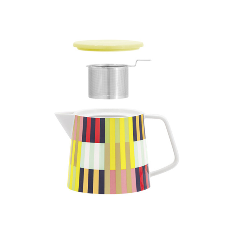 Theepot in kleurrijk porselein met thee-inzetje in metaal 1,2 liter-2