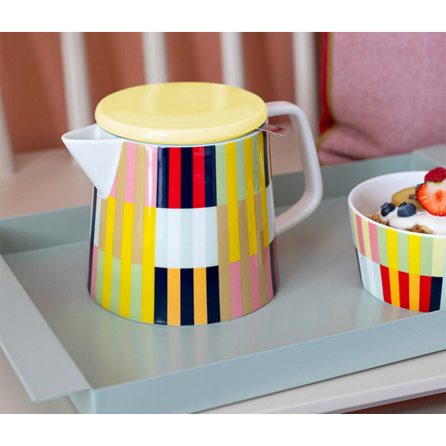 Theepot in kleurrijk porselein met thee-zeef in metaal 1,2 liter-1