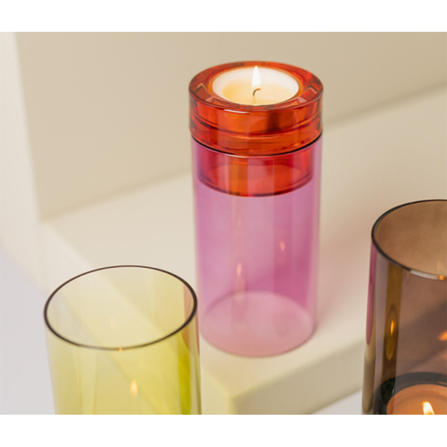 Mondgeblazen windlicht / photophore Lys 19,3 cm hoog roze-2