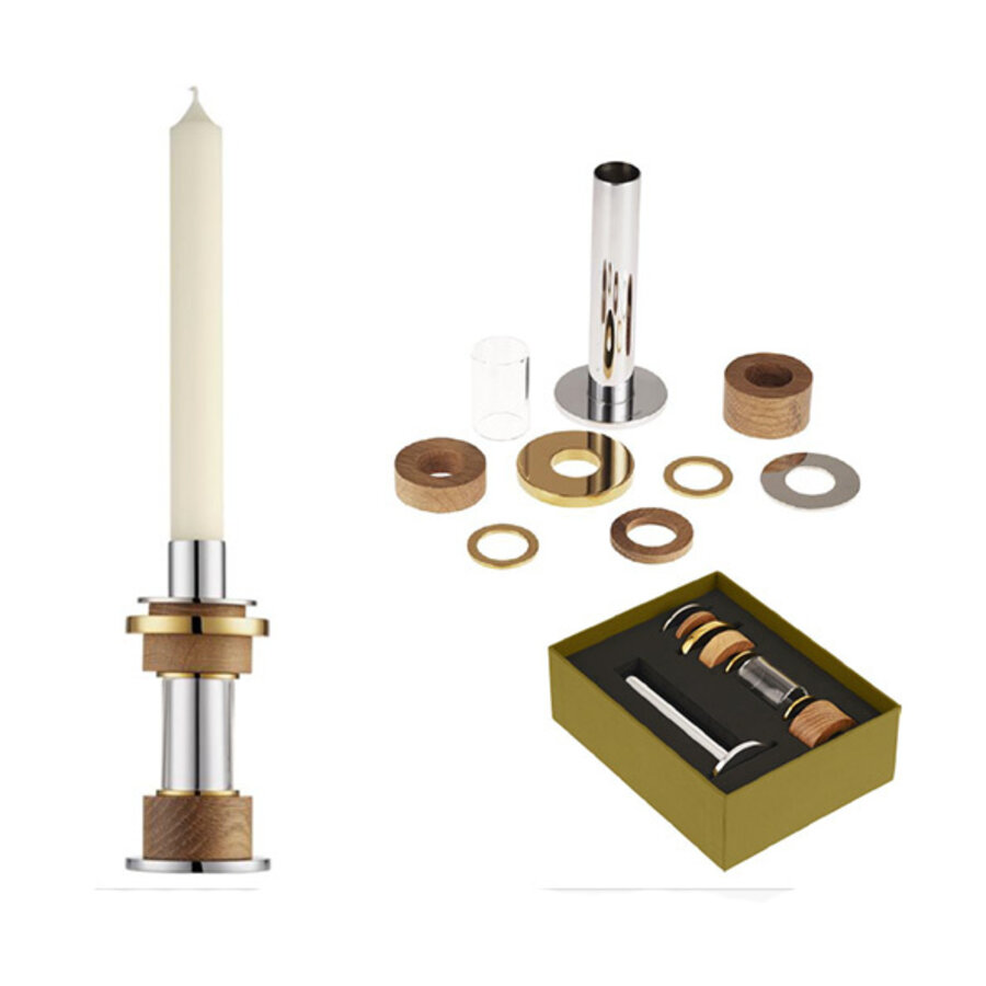 Kandelaar Myriade klein 12,5 cm h. staal - acryl - hout - verguld-2