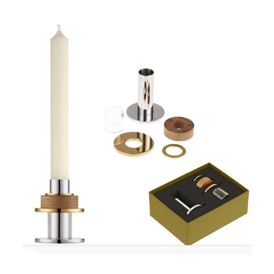 Kandelaar Myriade klein 8 cm h. staal - acryl - hout - verguld-2