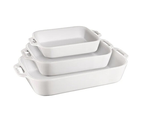  Staub Set 3 ovenschalen / gratinschotels keramiek wit | 16x20 cm - 20x27 cm - 24x34 cm 
