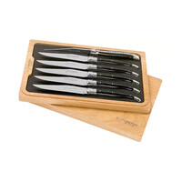 Set 6 steakmessen Laguiole pointe de corne - zwarte hoorn