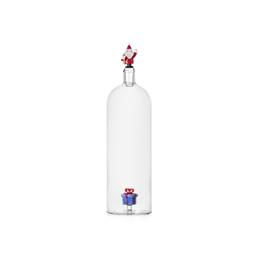 Fles met blauw pakje of geschenk en kerstman of Santa Claus als stop-1