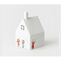 Klein lichthuis wit porselein met figuurtjes 12 cm