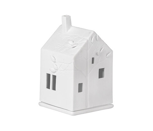  Räder Klein lichthuis wit porselein 13 cm met takken en bladeren 