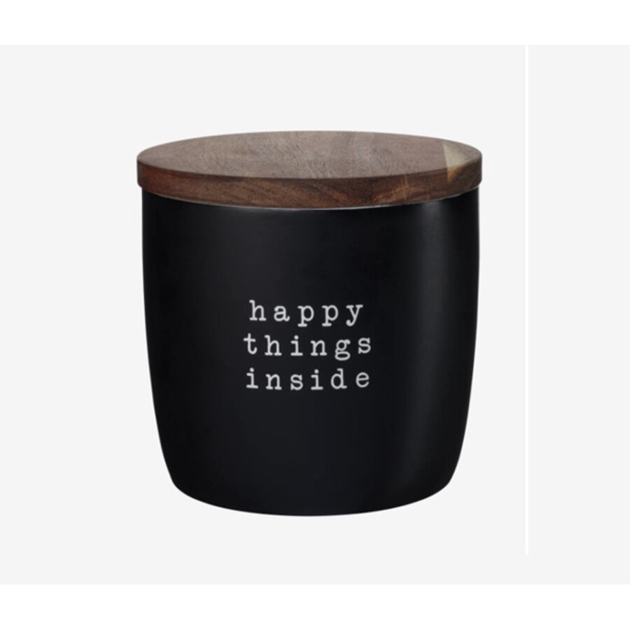 Voorraaddoos / Koekjesdoos ' Happy things inside ' h. 14.5 cm met houten deksel-1