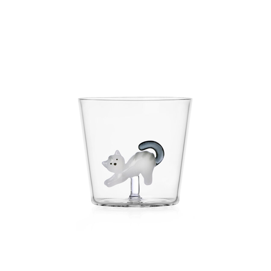 Beker met witte kat met grijze staart Tabby Cat-1