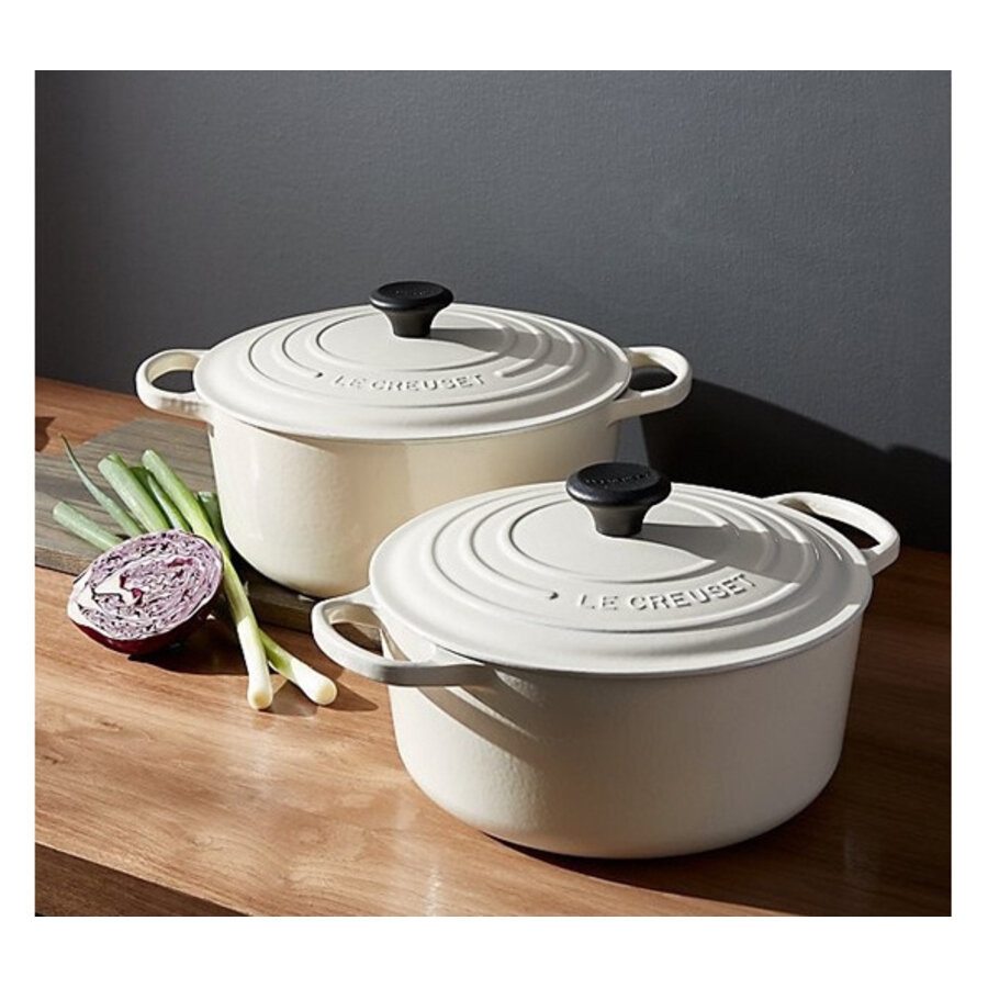 Stoofpot 26 cm met deksel gietijzer crème kleur-1