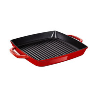 Grillpan gietijzer 33 cm x 33 cm vierkant rood