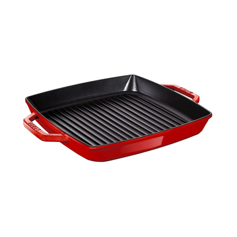 Grillpan gietijzer 33 cm x 33 cm vierkant rood-1