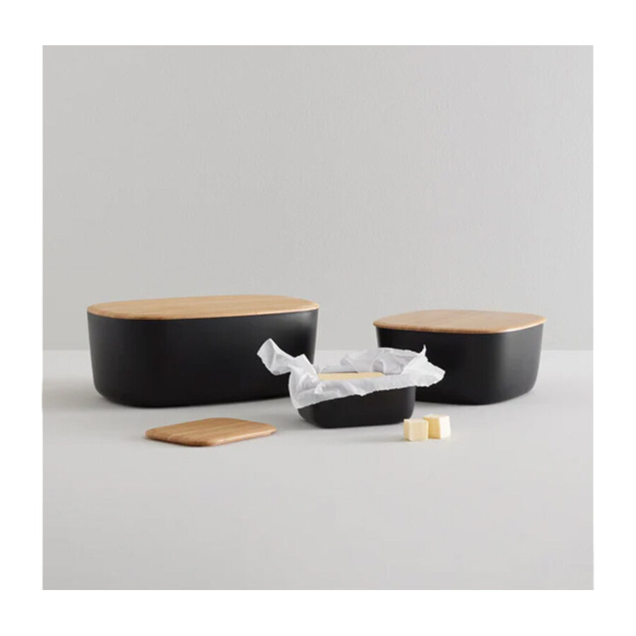 Brooddoos Broodtrommel zwart vierkant 23 cm melamine zwart-2