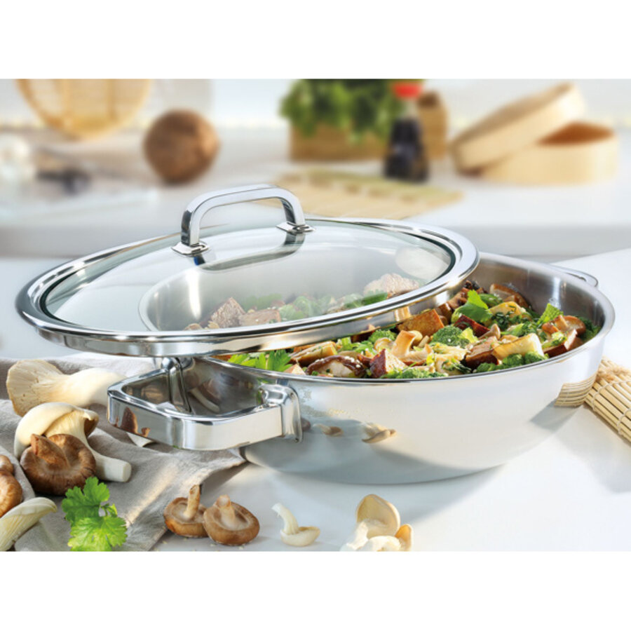 Gourmetwok / Wok 30 cm Finesse 2+ met glasdeksel-2