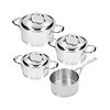 Set 4 kookpotten Atlantis : 16 cm, 18 cm, 20 cm en steelpan 16 cm (zonder deksel).