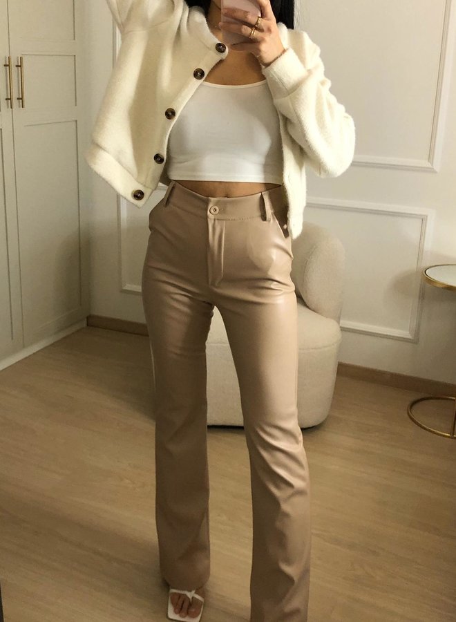 MADISON PU LEATHER TROUSERS - BEIGE