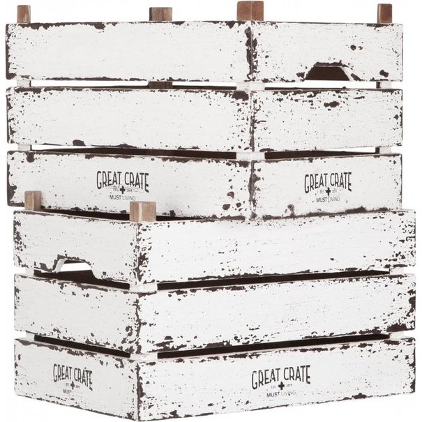 Must Living Great Crate hoge witte houten krat Large