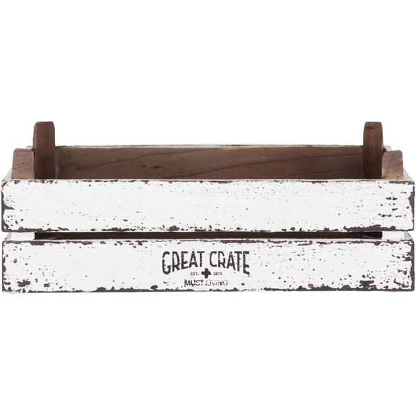 Must Living Great Crate lage witte houten krat 12x45x30 cm