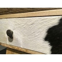thumb-Smalle hoge vintage ladenkast in hout, metaal en koeienhuid-2