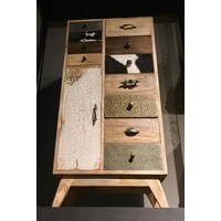 thumb-Smalle hoge vintage ladenkast in hout, metaal en koeienhuid-3