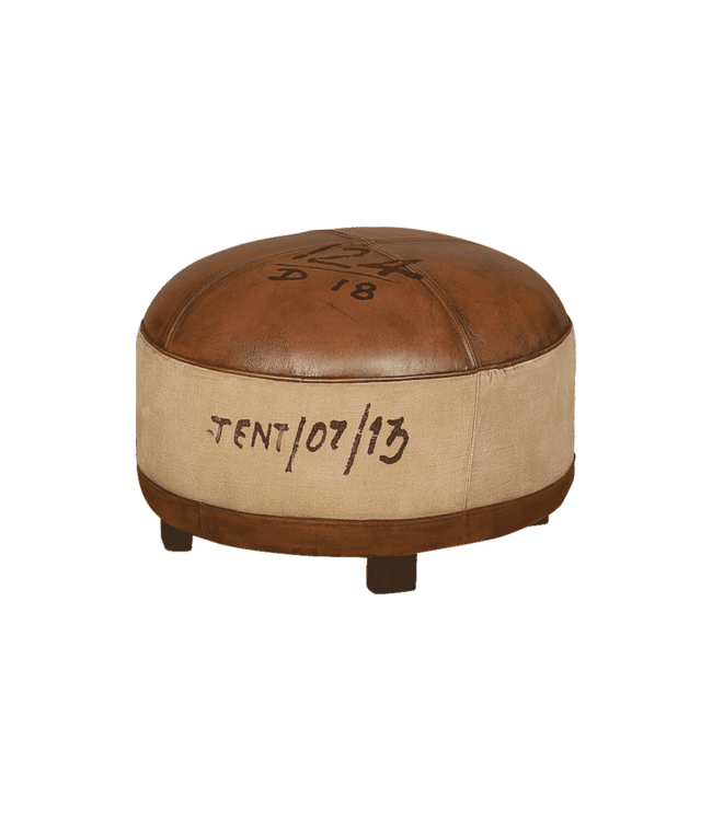 Ronde poef in leer en canvas ø 63 cm