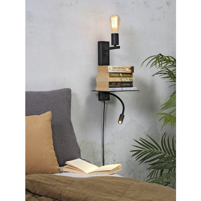 Wandlamp FLORENCE Large: met sfeerlicht, leeslamp, boekenplank en usb-oplader