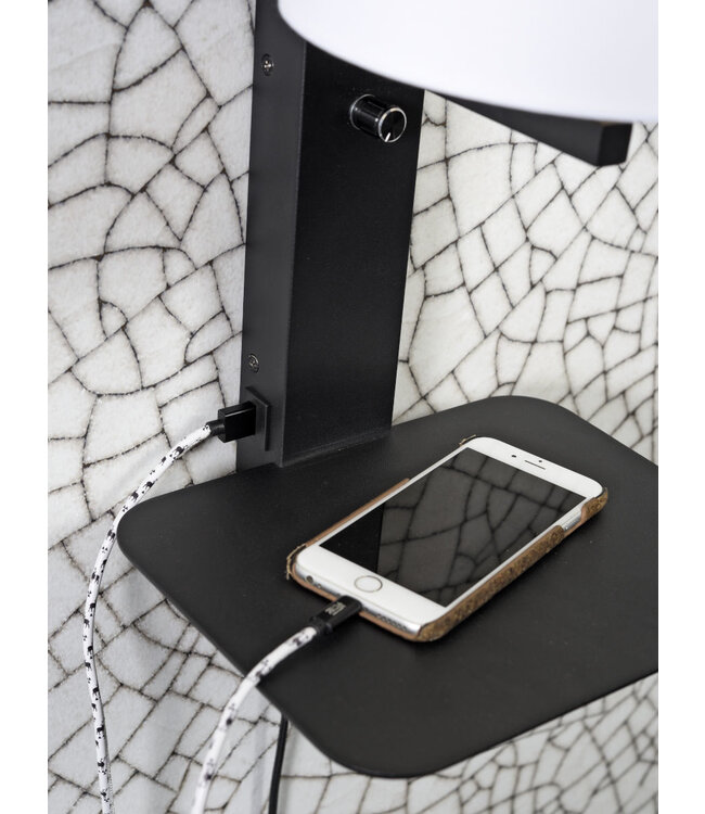 Wandlamp FLORENCE Medium: met lampenkap, boekenplank en usb-oplader