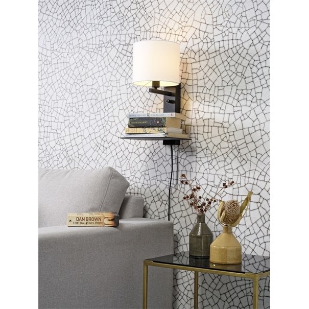 It's about RoMi Wandlamp FLORENCE Medium: met lampenkap, boekenplank en usb-oplader