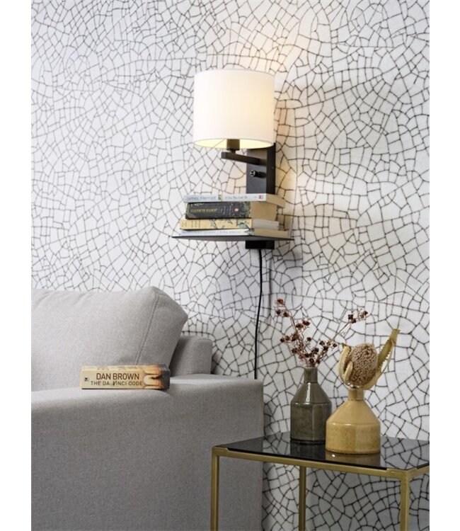 Wandlamp FLORENCE Medium: met lampenkap, boekenplank en usb-oplader
