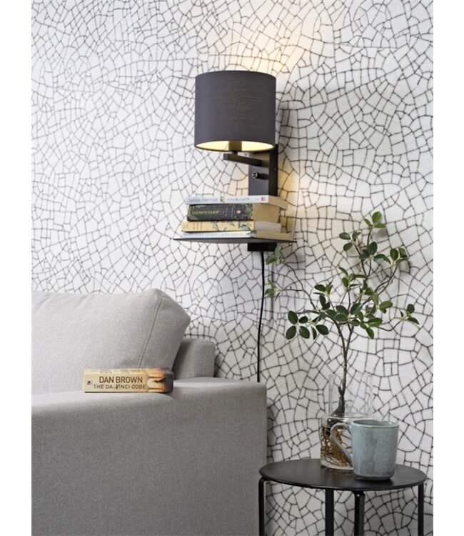 Wandlamp FLORENCE Medium: met lampenkap, boekenplank en usb-oplader