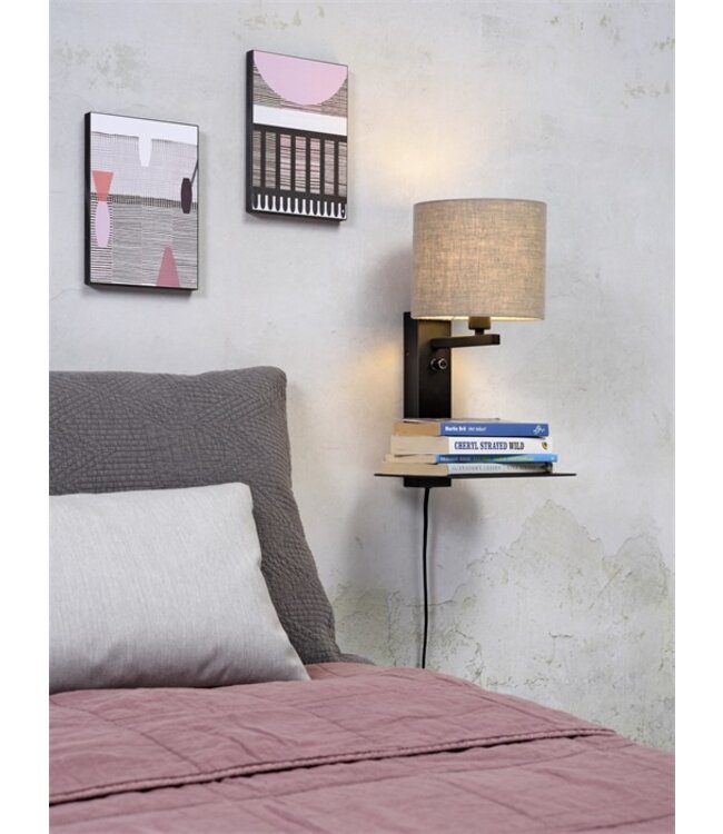 Wandlamp FLORENCE Medium: met lampenkap, boekenplank en usb-oplader