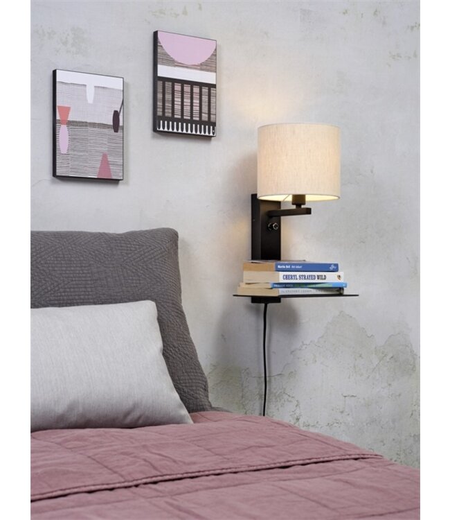 Wandlamp FLORENCE Medium: met lampenkap, boekenplank en usb-oplader
