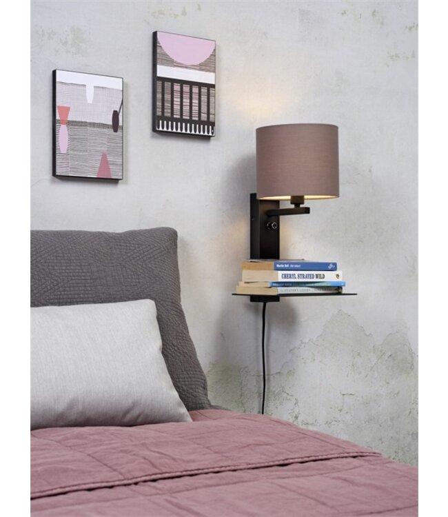 Wandlamp FLORENCE Medium: met lampenkap, boekenplank en usb-oplader