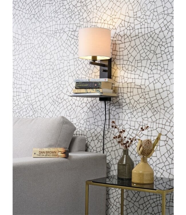 Wandlamp FLORENCE Medium: met lampenkap, boekenplank en usb-oplader